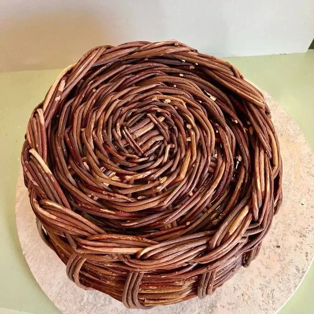 Handmade Wooden Sticks Twigs Round Basket Brown Woven 8 x 12‎ Inches
